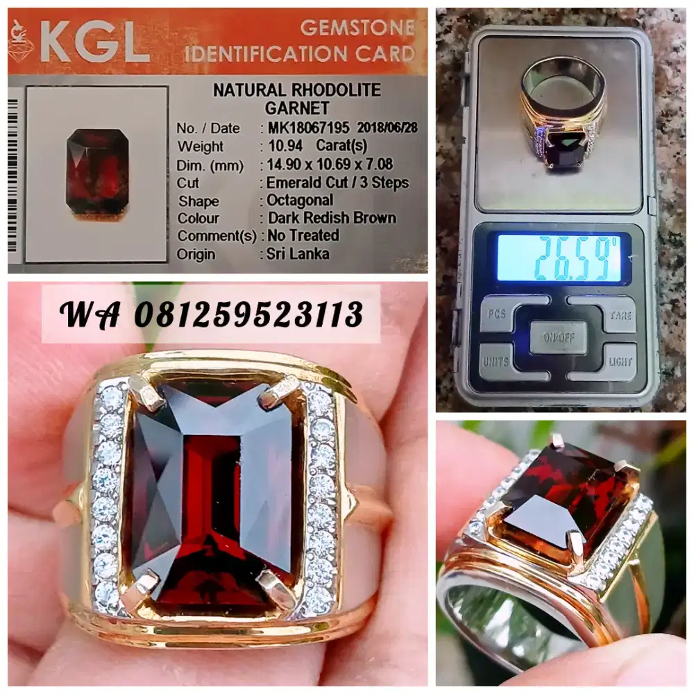 Rhodolite Garnet Srilanka 10.94cts Ring Perak Pesanan Super Tebal