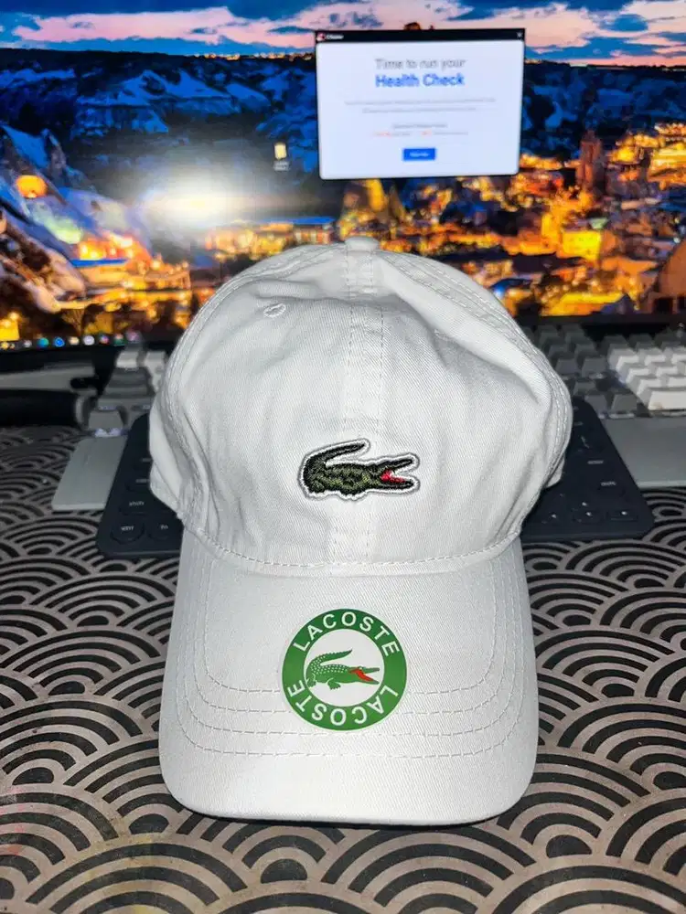 topi lacoste putih bordir