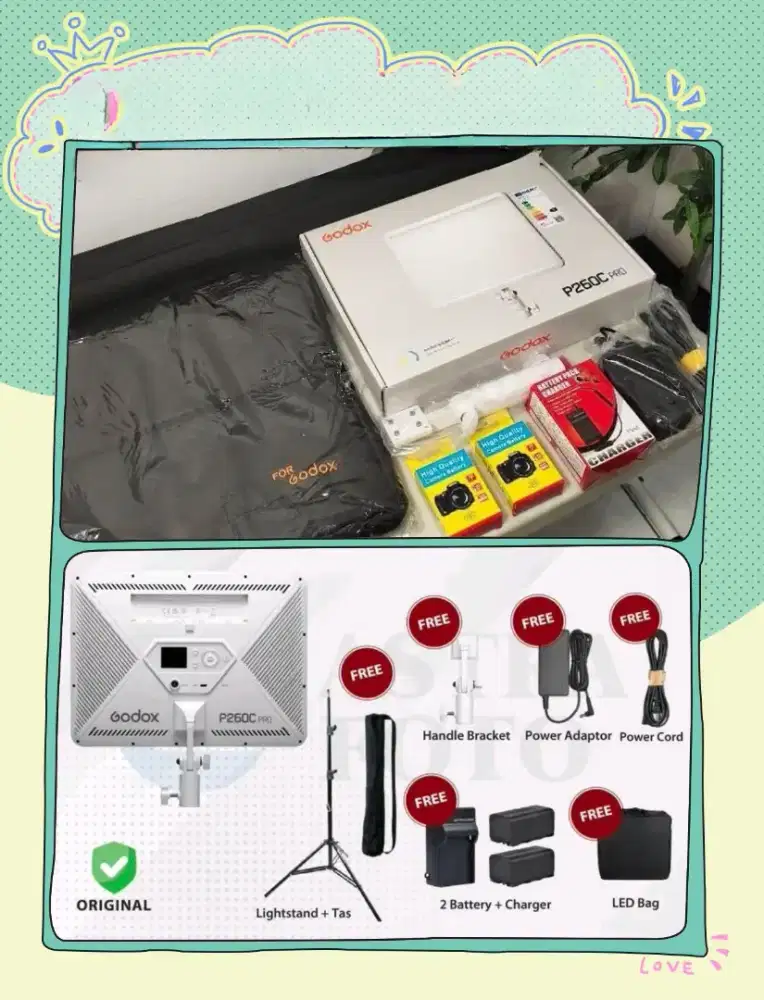 JUAL LAMPU STUDIO GODOX P260C PRO lengkap sama printilannya.