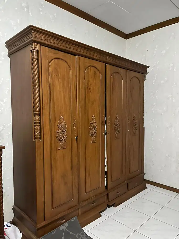 Lemari, drawer dan kaca kayu jati asli