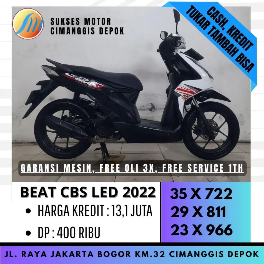 HONDA BEAT CBS LED 2022 PROMO SUKSES MTR DP 400 FREE SERVICE 1TH