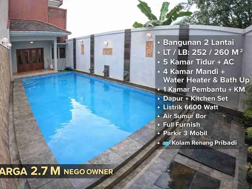 Rumah Mewah 2 Lantai Full Furnish Ada Kolam Renang Utara Jl Damai – 5KT, LT 252m²