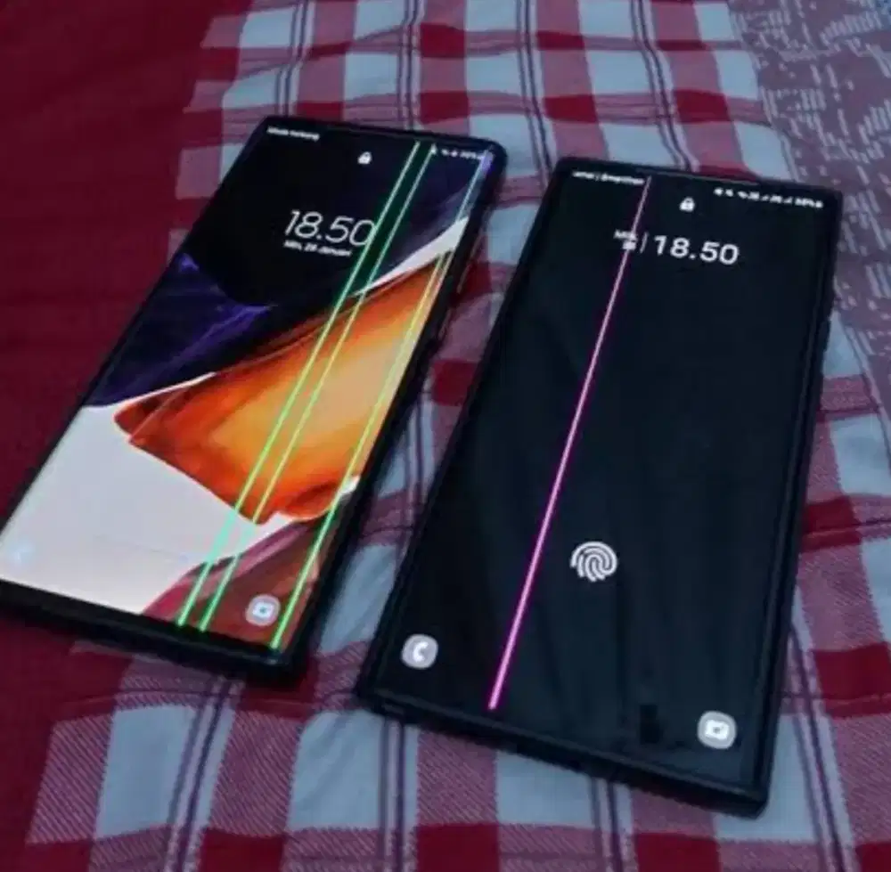 Jual lcd layar Samsung Note 20 ultra beserta baselnya kondisi garis