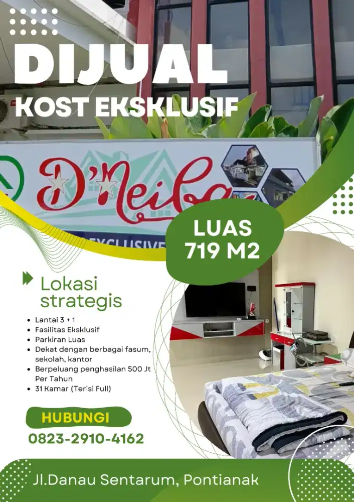 DIJUAL KOST EKSKLUSIF MURAH DI PONTIANAK, LOKASI STRATEGIS, MURAH!