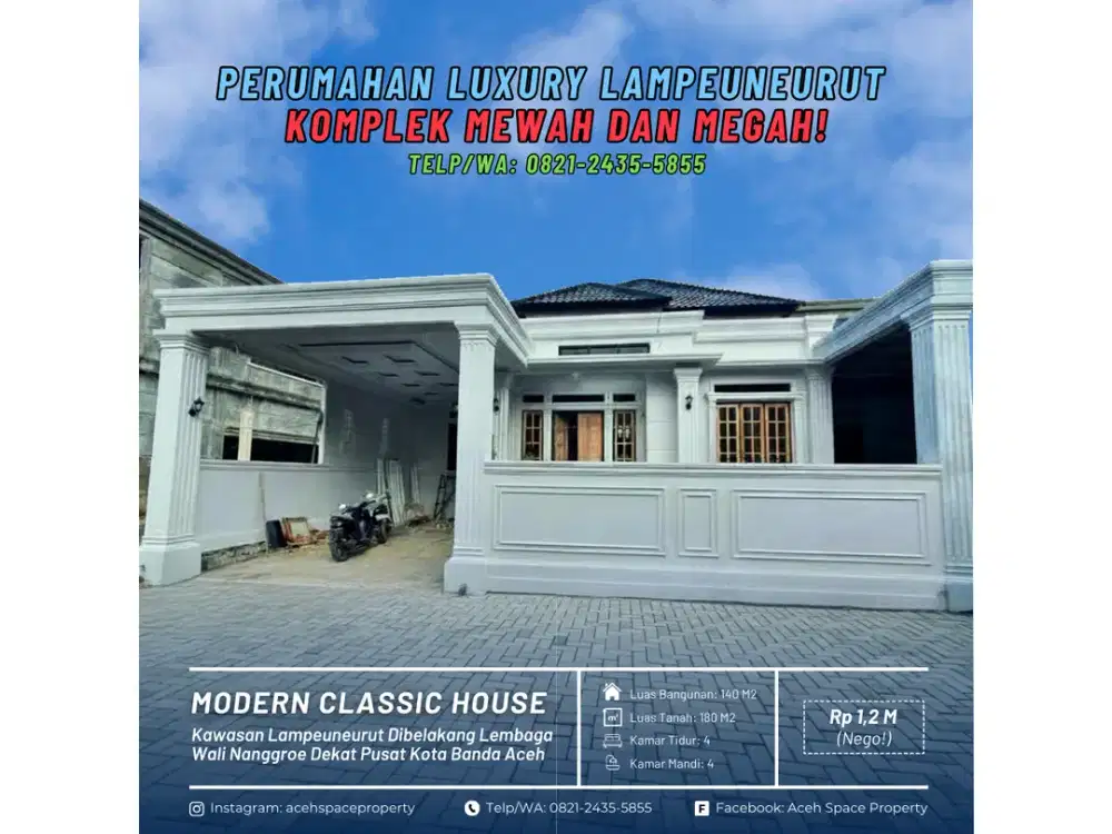 Dijual Rumah Classic Mewah di Kawasan Lampeuneurut - Disamping Gedung Wali Nanggroe!