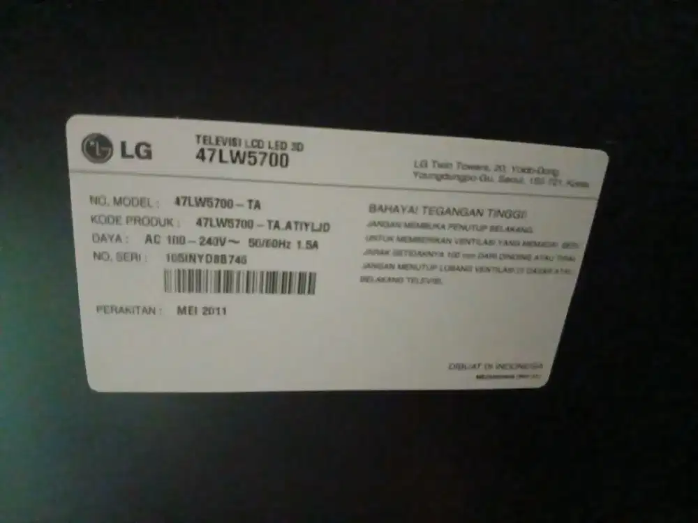 Jual aja tv LG 47 INC