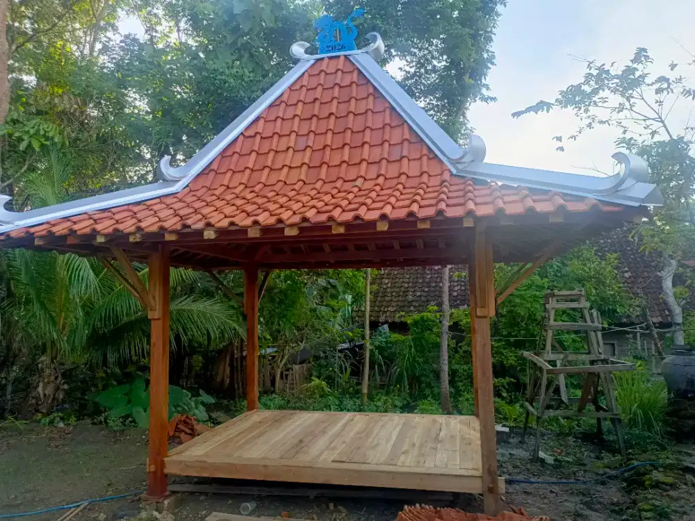 Gazebo ready siap pindah murah kayu jati campur