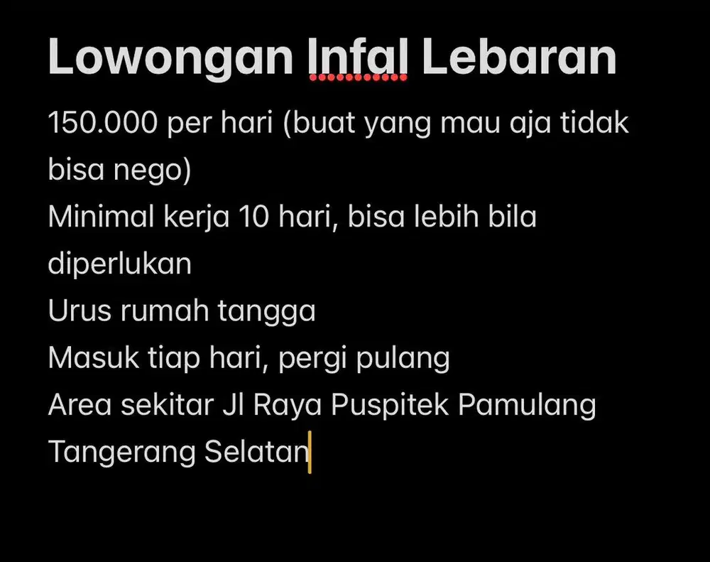 Lowongan ART Wanita Asisten Rumah Tangga Khusus Infal Lebaran