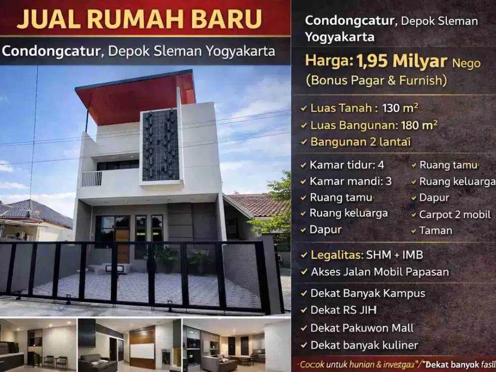 Rumah Baru 2 Lantai Condongcatur Depok Sleman 4KT SHM Dekat RS JIH & Pakuwon Mall