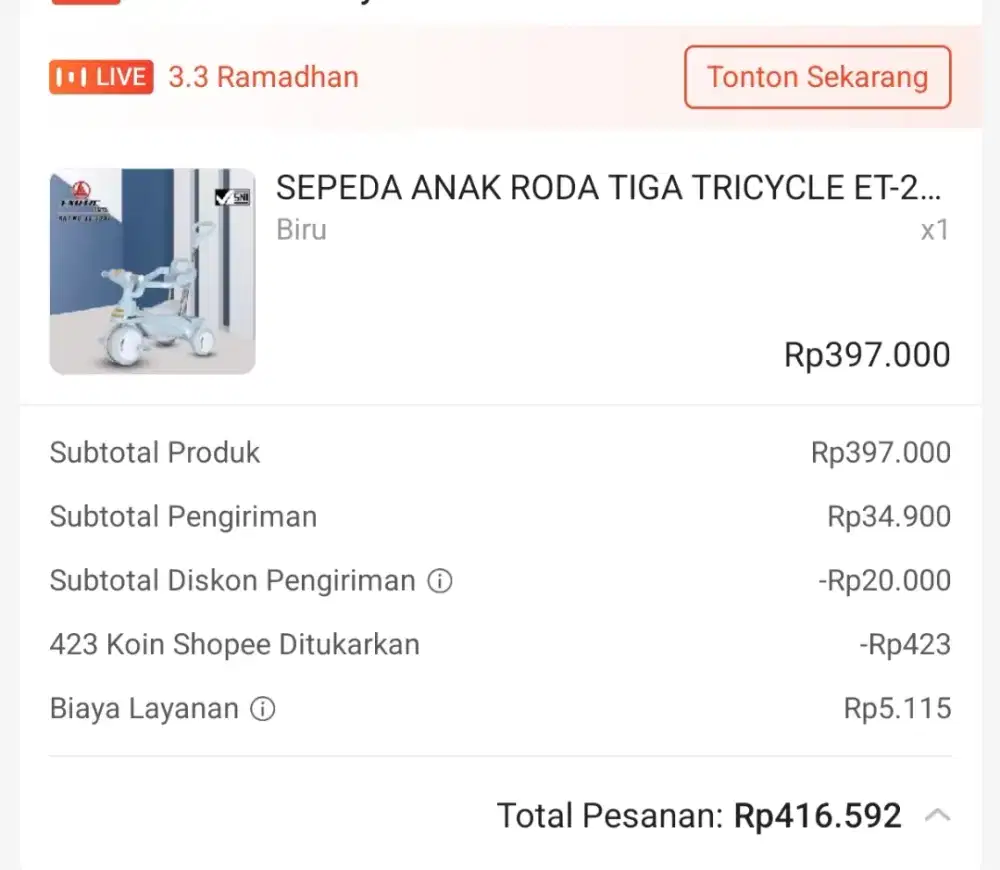 Bundling sepeda roda3 & alpaka/kuda karet