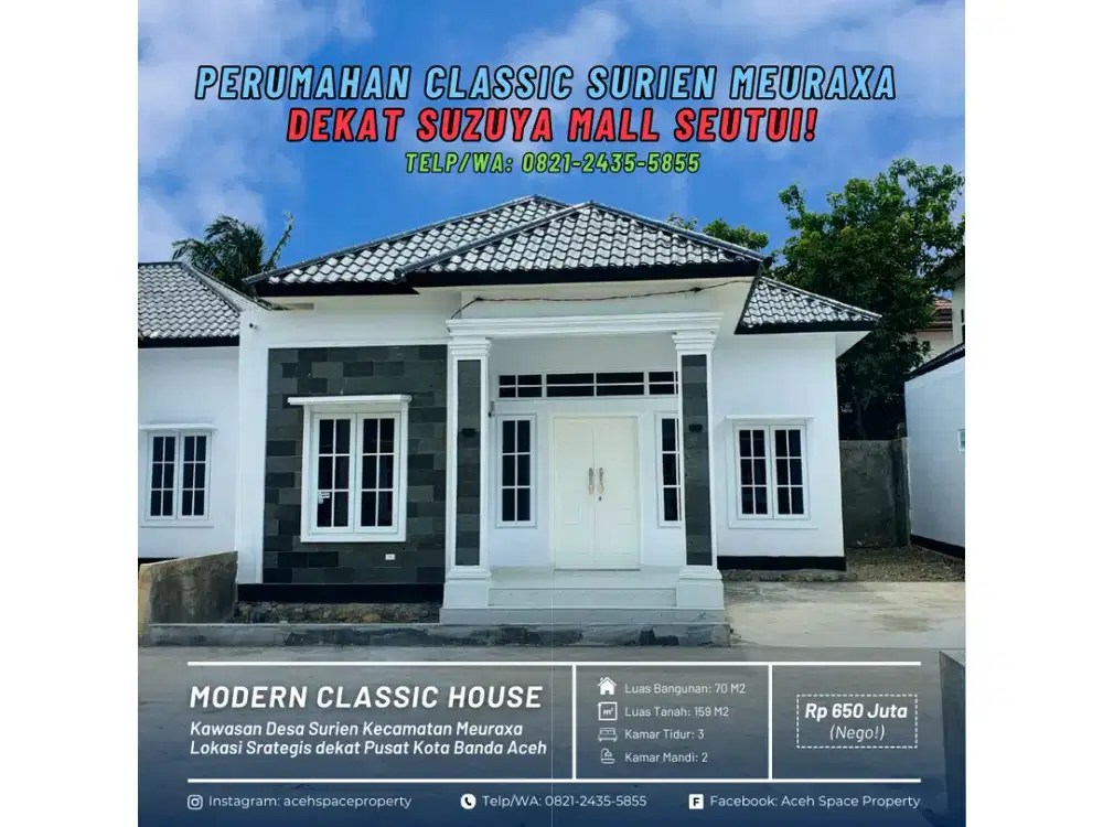 Dijual Rumah Classic di Surien - Dekat Suzuya Mall Seutui Banda Aceh!