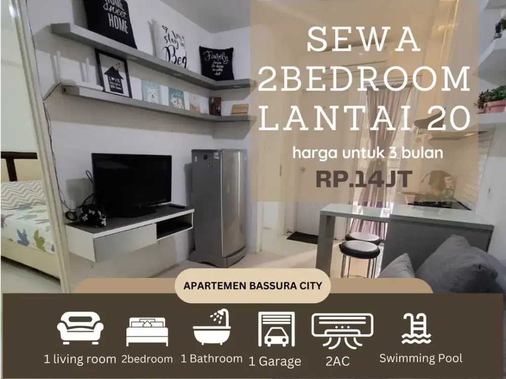 sewa 2 kamar full furnis fasilitas terlengkap apartemen bassura city