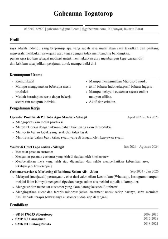 Loker yg ada mes nya