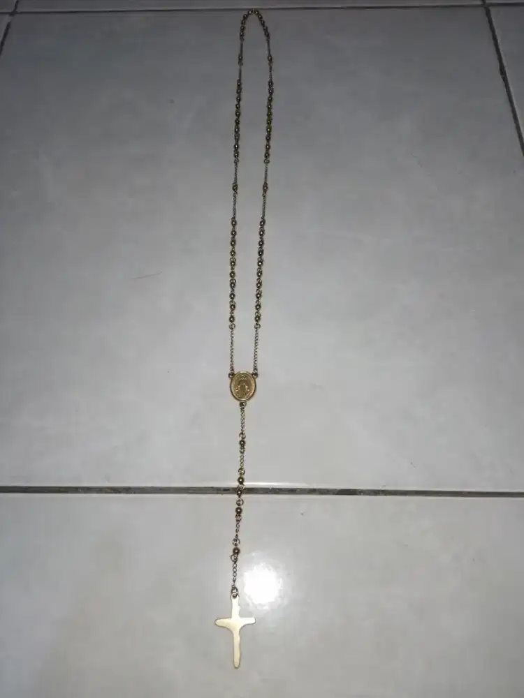 Kalung rosario stainless steel warna emas anti karat anti luntur,P50cm