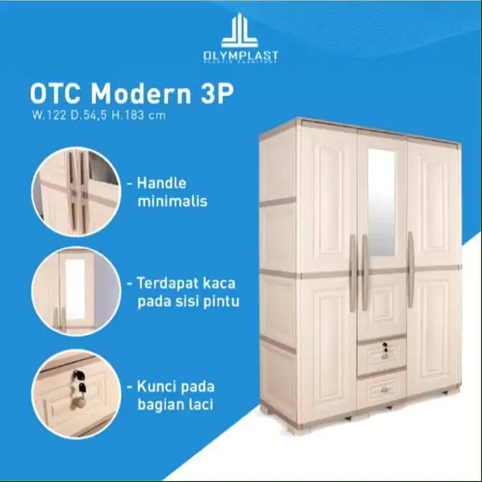Olymplast OTC 03P Modern / Lemari Plastik 3 Pintu / Lemari Pakaian