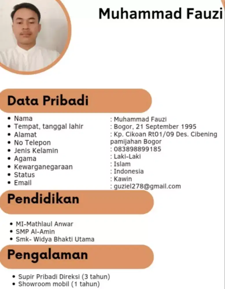 Butuh pekerjaan driver pribadi yg siap amanah