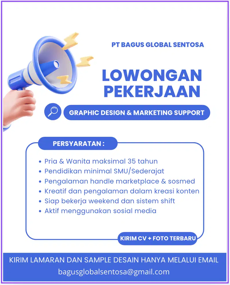 Lowongan Pekerjaan Dicari Graphic Design Creator & Marketing Support