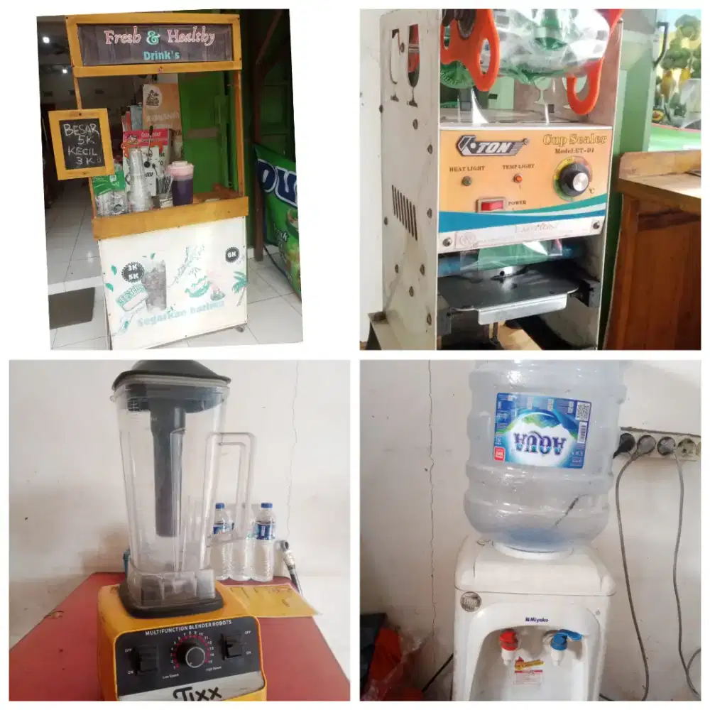 Kulkas, meja, kursi, cup sealer dll