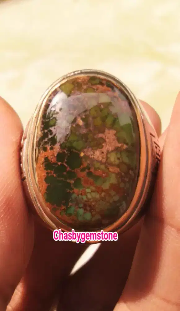 Cincin Pirus Persia Dark green serat kura-Pirus Persia hitam urat emas