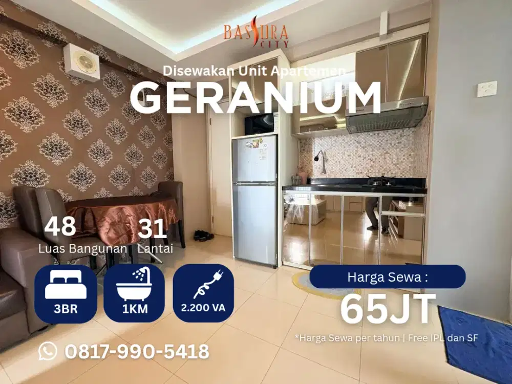 Sewa tahunan apartemen Bassura city type 3BR Furnished apartemen Bassura City