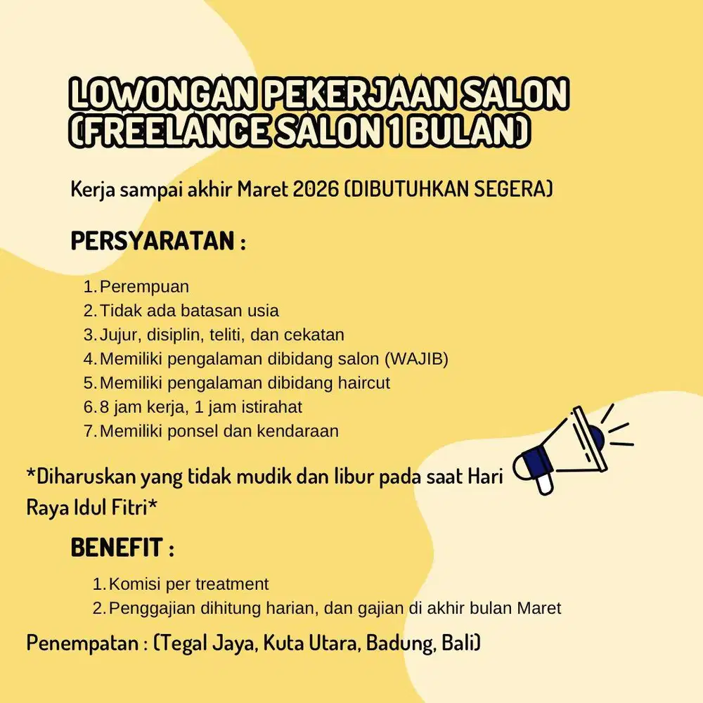 Dibutuhkan freelance staff salon
