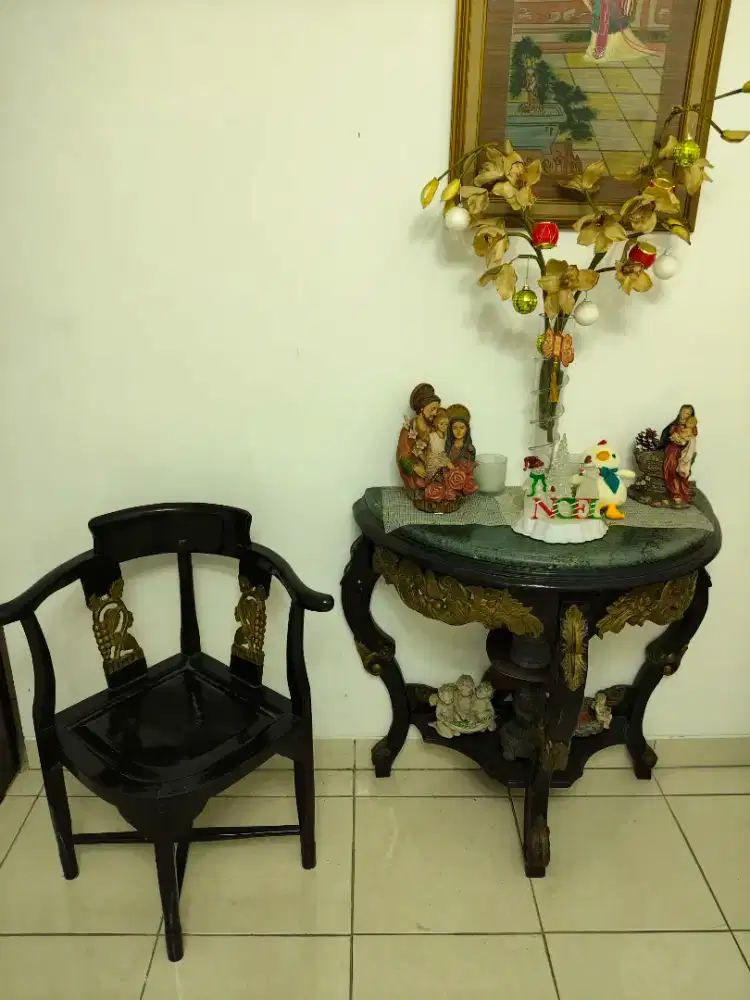 Meja Marmer & Bangku Kayu 2nd