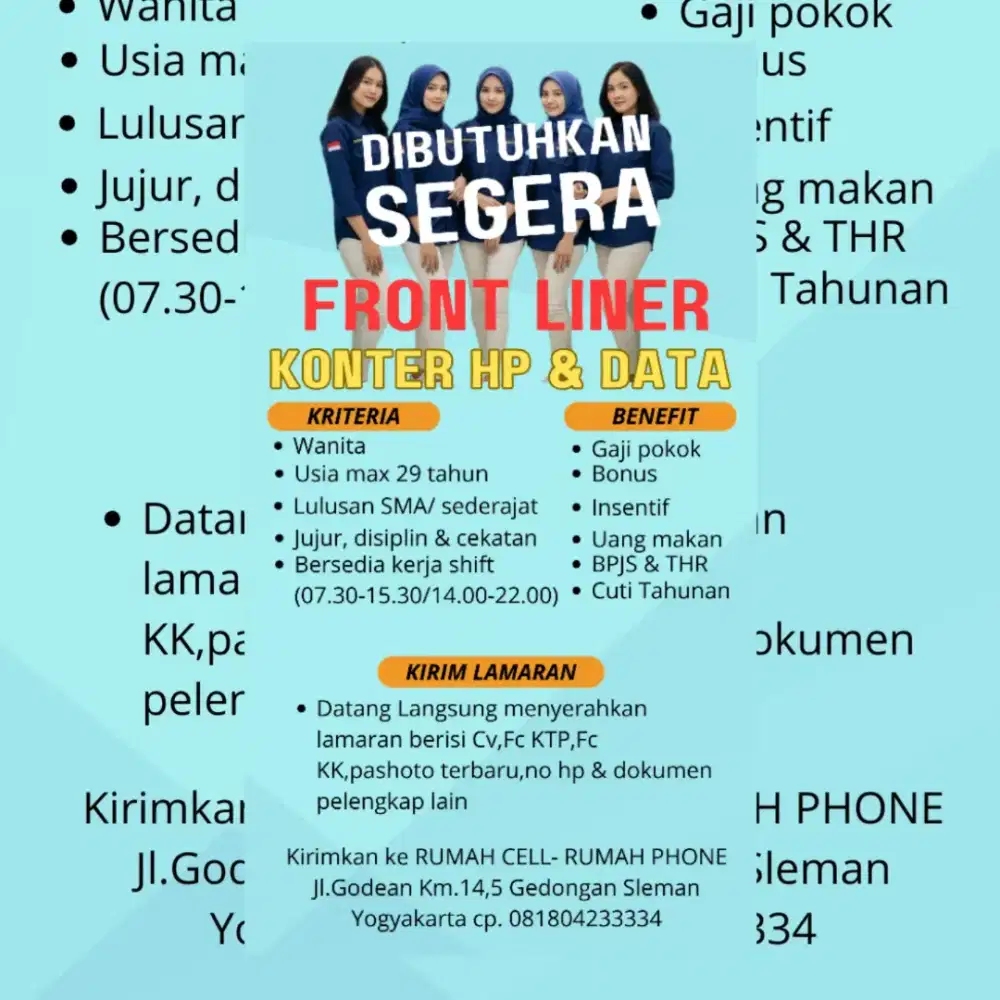 Dibutuhkan Karyawati Konter Pulsa & Handphone