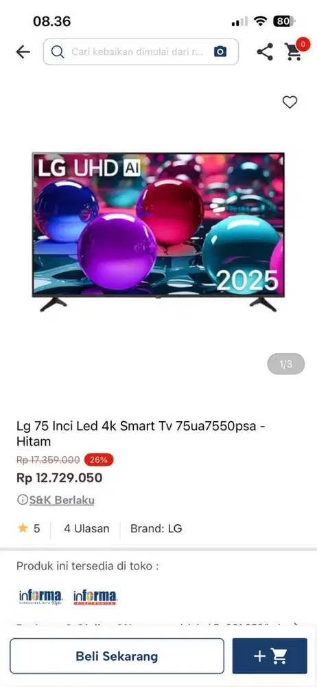 LG SMART TV 75inc 75UA7550psa