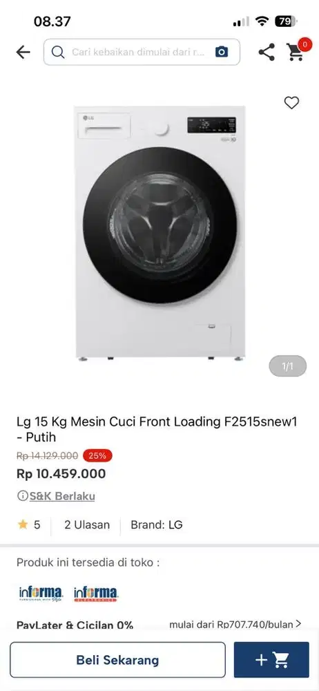 mesin cuci LG 15kg f2515
