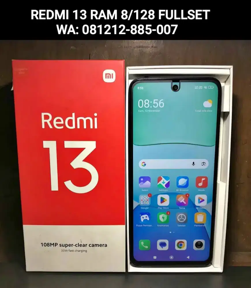 Redmi 13 ram 8/128 fullset mulus siap pakai