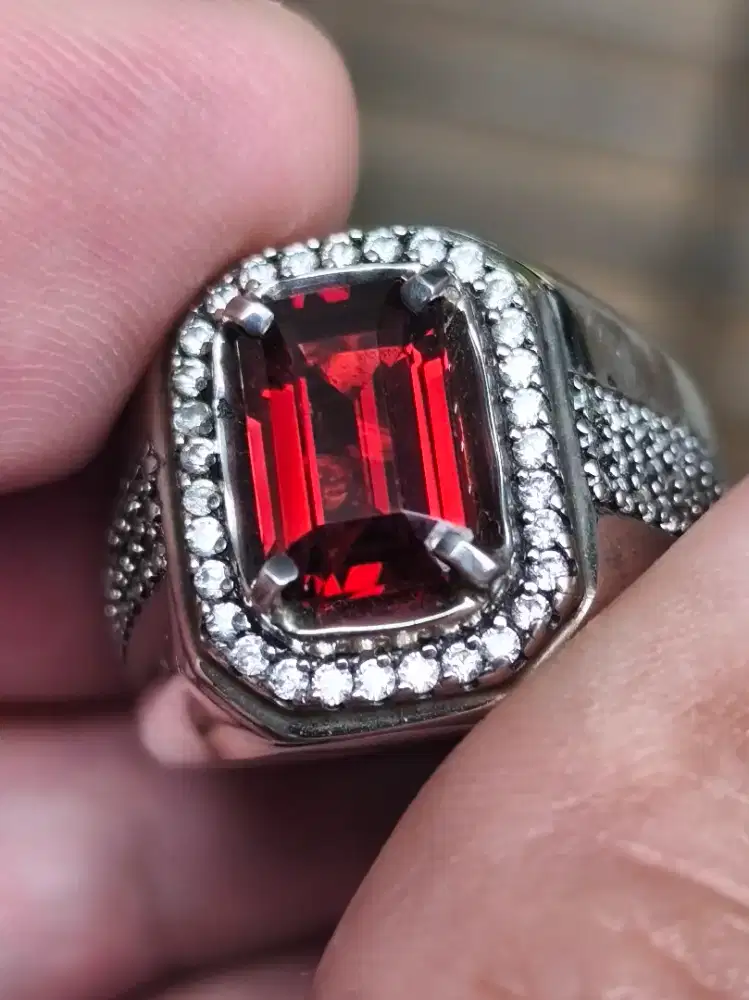 Cincin Batu garnet malaya 2.76 carat ring perak memo MRI clean