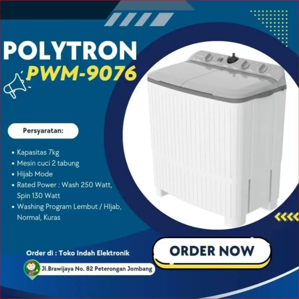 Polytron Mesin Cuci 2 Tabung 9 Kg PWM-9076