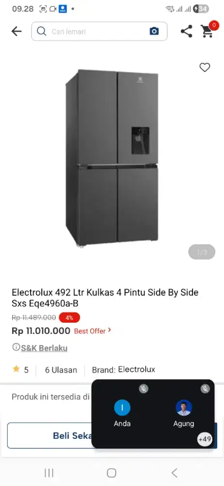 Electrolux 492 ltr kulkas 4 pintu Ege4960a