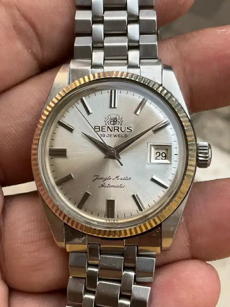 ARLOJI JAM KUNO SWISS : BENRUS 39 JEWELS GOLD COIN 14K Full original