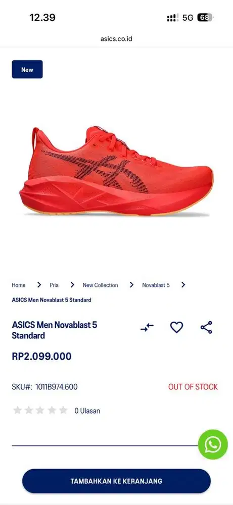 Asics novablast 5 original ukuran 45