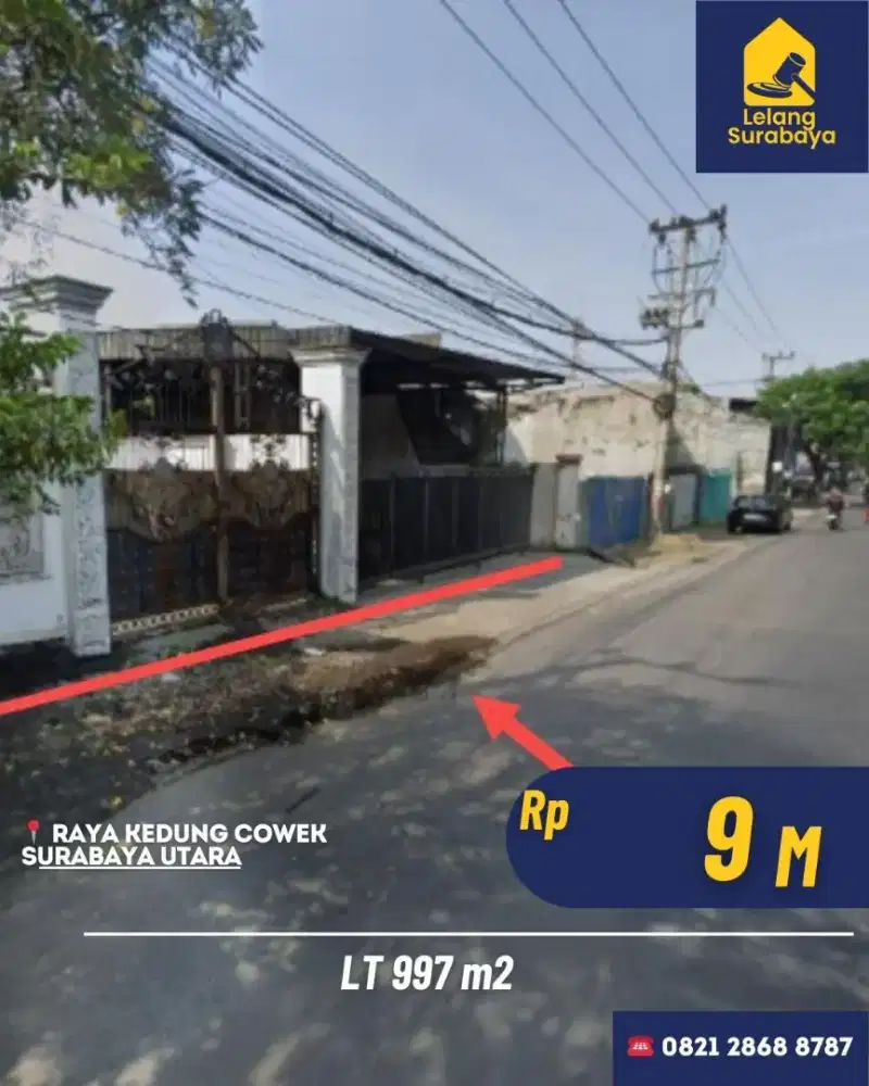 Rumah Gudang Lelang Kedung Cowek Surabaya LT 977m² SHM