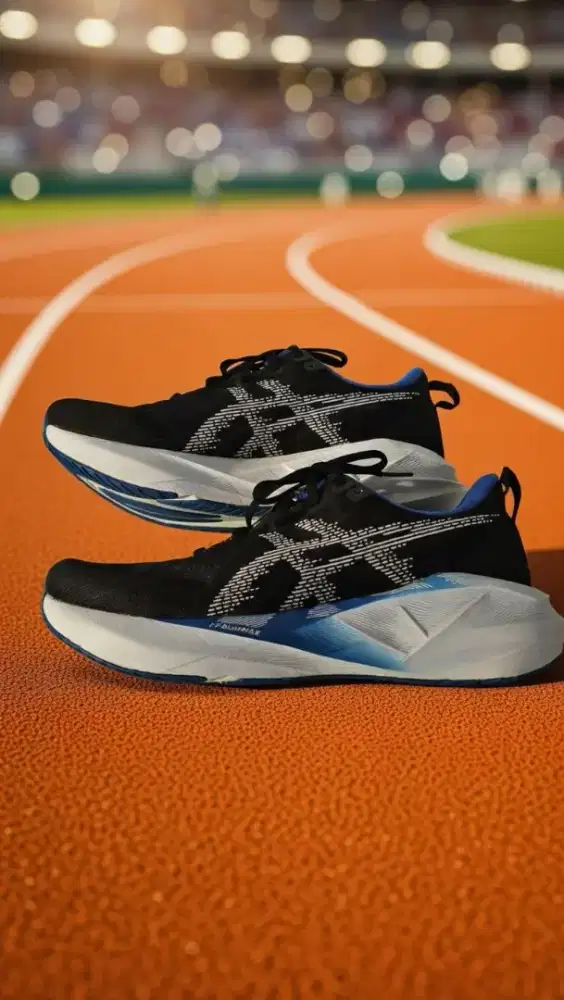 Sepatu running Asics Novablast 5 hitam putih biru size 42