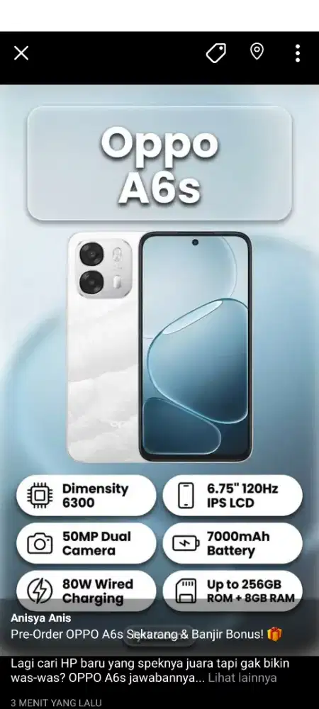 PRE ORDER OPPO A6S,FREE ENCO BUDS 3 PRO, GARANSI RESMI OPPO, BISA COD