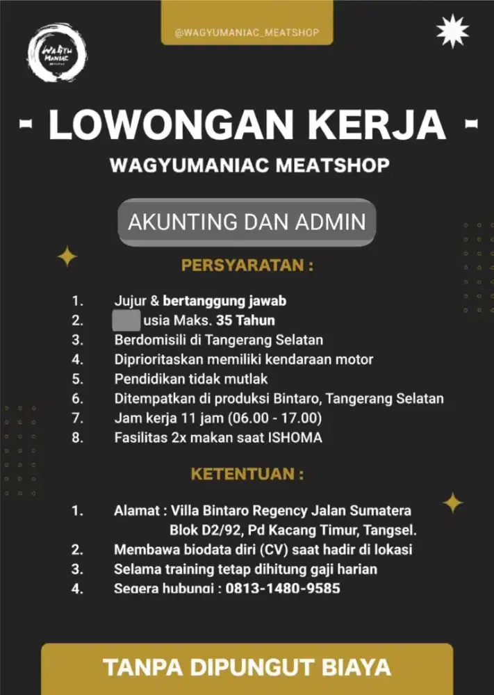 DIBUTUHKAN SEGERA ACCOUNTING DAN ADMIN