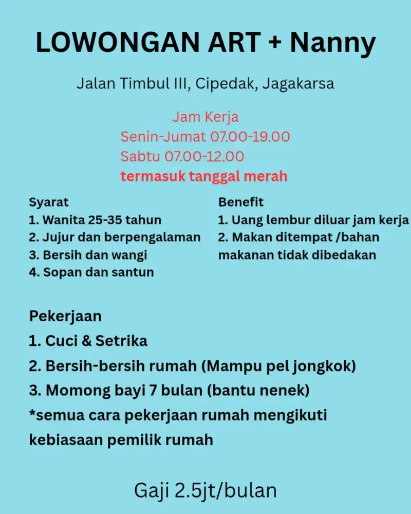 LOWONGAN ART + NANNY