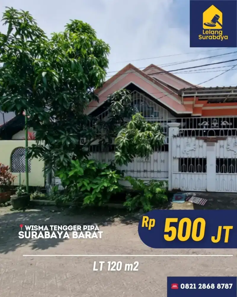 Rumah Lelang Wisma Tengger Pipa Surabaya LT 120m² SHM Cash Only