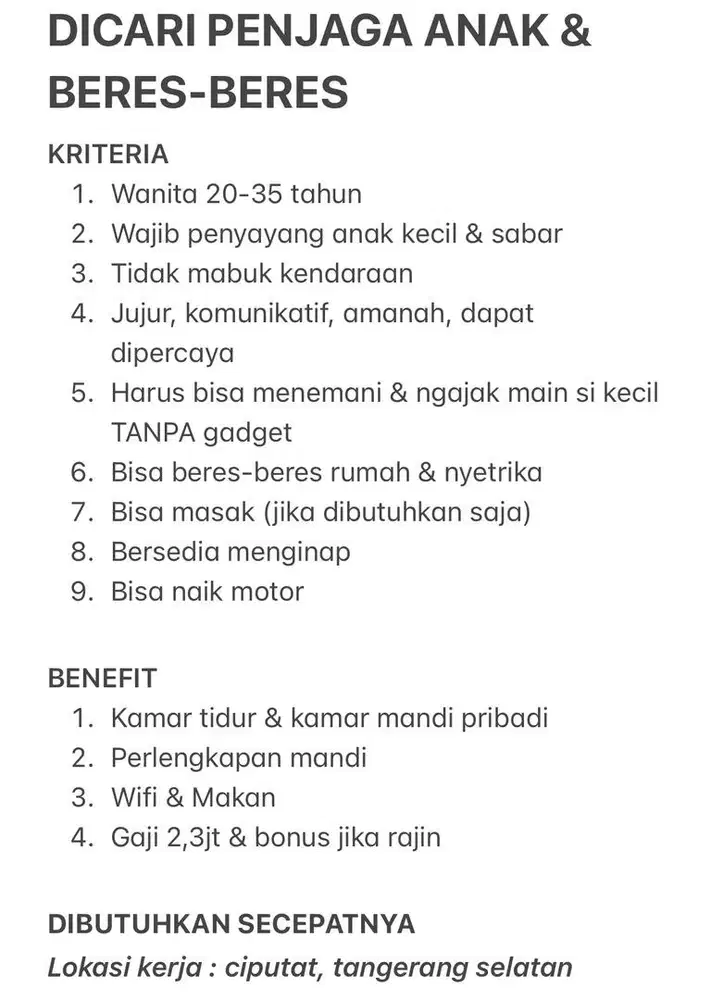 DIBUTUHKAN SECEPATNYA