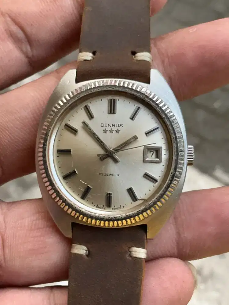 ARLOJI JAM KUNO SWISS BENRUS Cshape Automatic Gold coin original