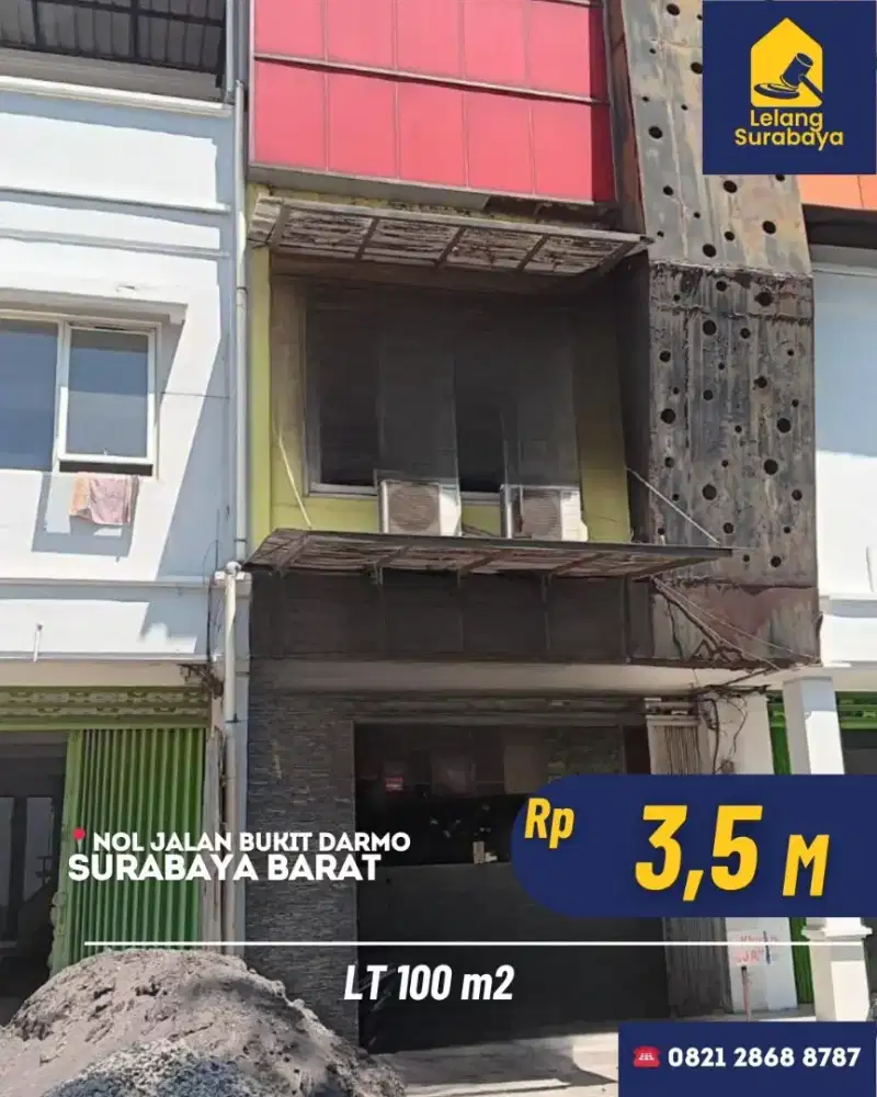 Ruko Lelang Bukit Darmo Surabaya LT 100m² SHGB Cash Only