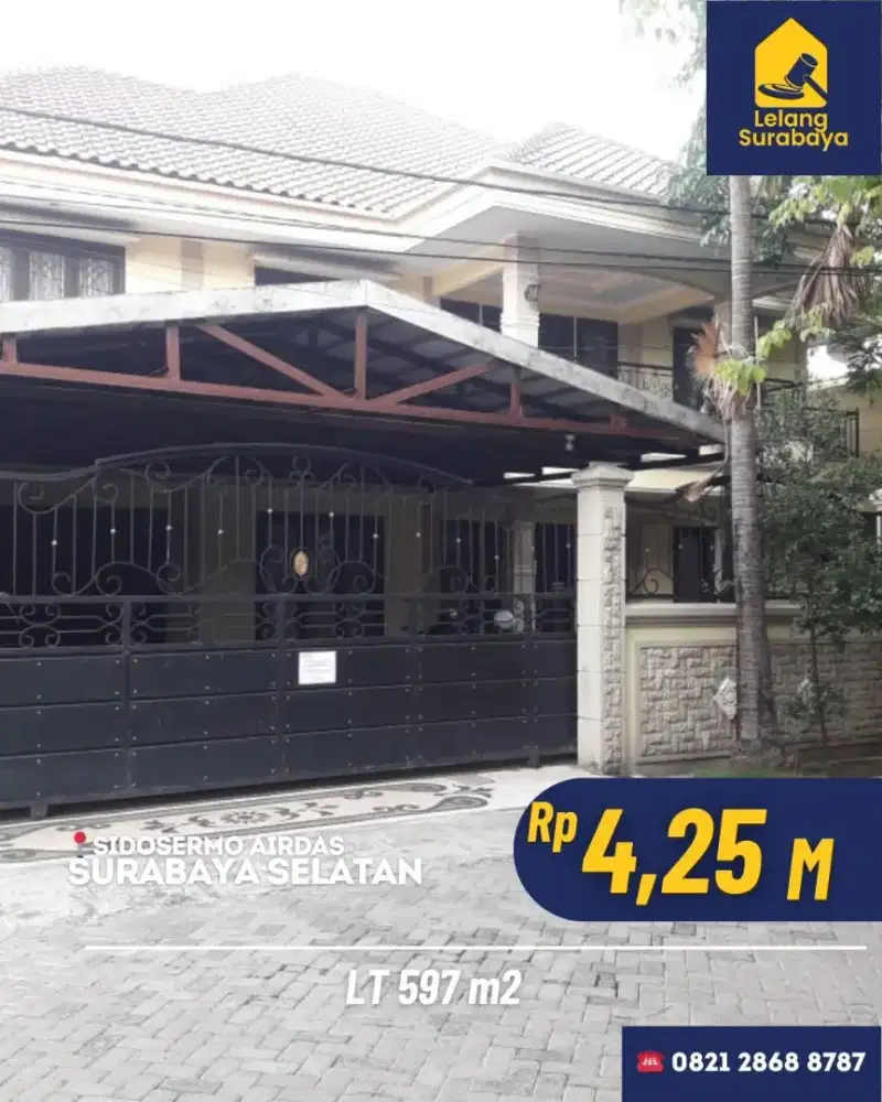 Rumah Lelang Sidosermo Airdas Surabaya LT 597m² SHM Cash Only