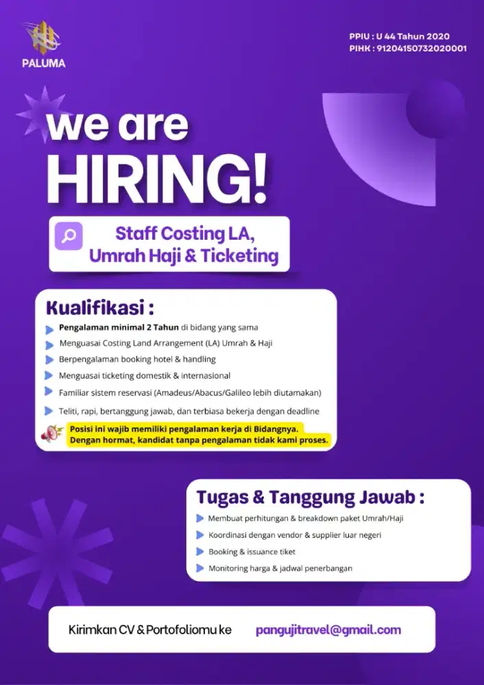 Staff Admin Costing & Ticketing