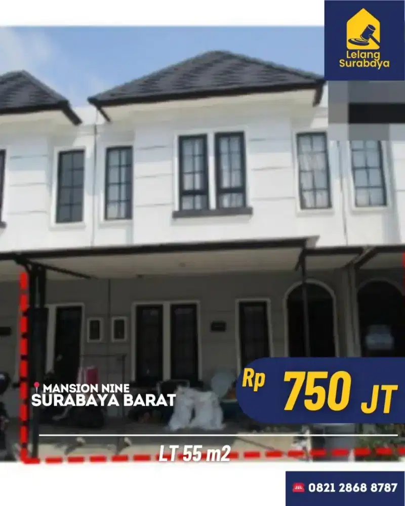 Rumah Lelang Mansion Nine Surabaya LT 55m² SHGB Cash Only