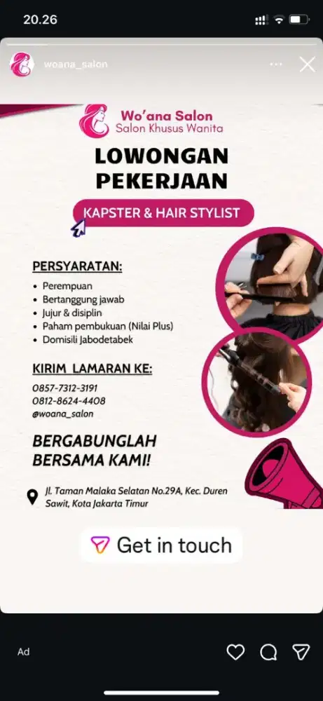 lowongan pekerjaan caspter & hair staylist