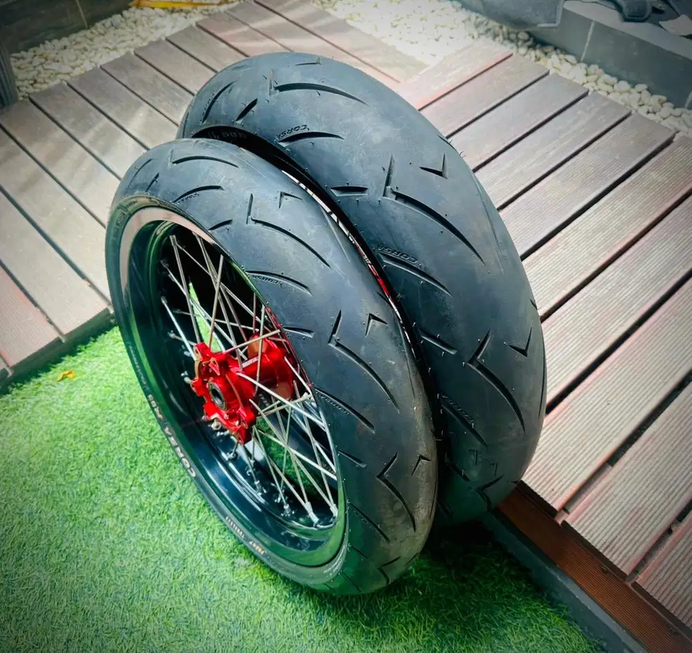 Whellset supermoto Velg scarlet Ban corsa R93 platinum