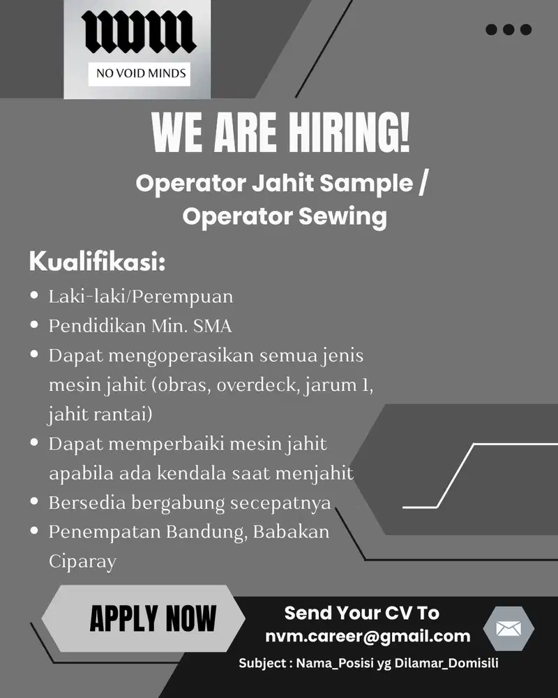 Lowongan Kerja Penjahit Bandung Garmen